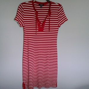 🍁Chaps red and white striped dress